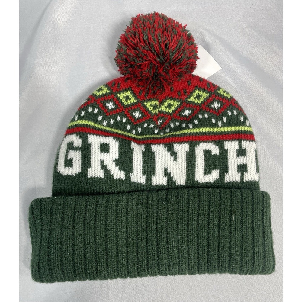 Grinch Beanie Pom Pom Hat Bioworld The Grinch Dr Seuss Christmas Holiday NEW NWT - Picture 4 of 7
